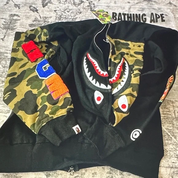 Bape Black and Camouflage Shark Hoodie - Picture 2 of 3